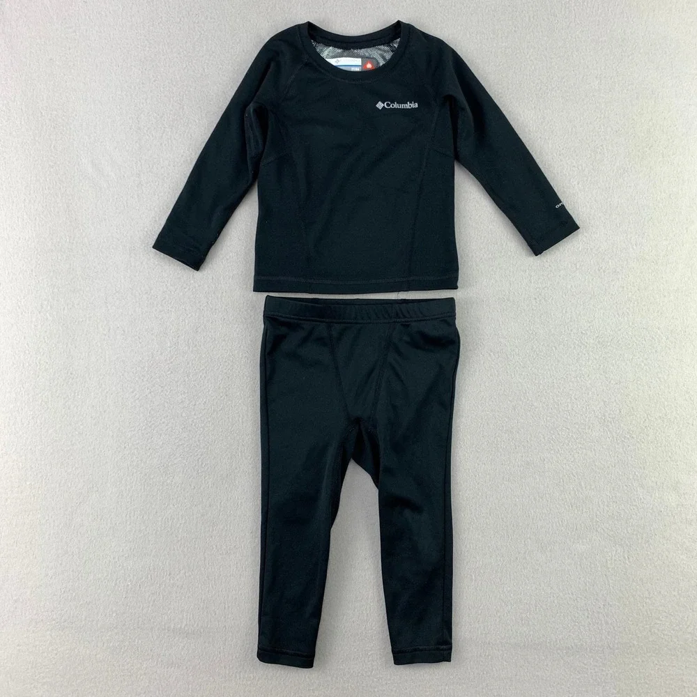 Columbia Omni-Heat Midweight Baselayer Top+Bottom Set Kids size 2T Black Thermal